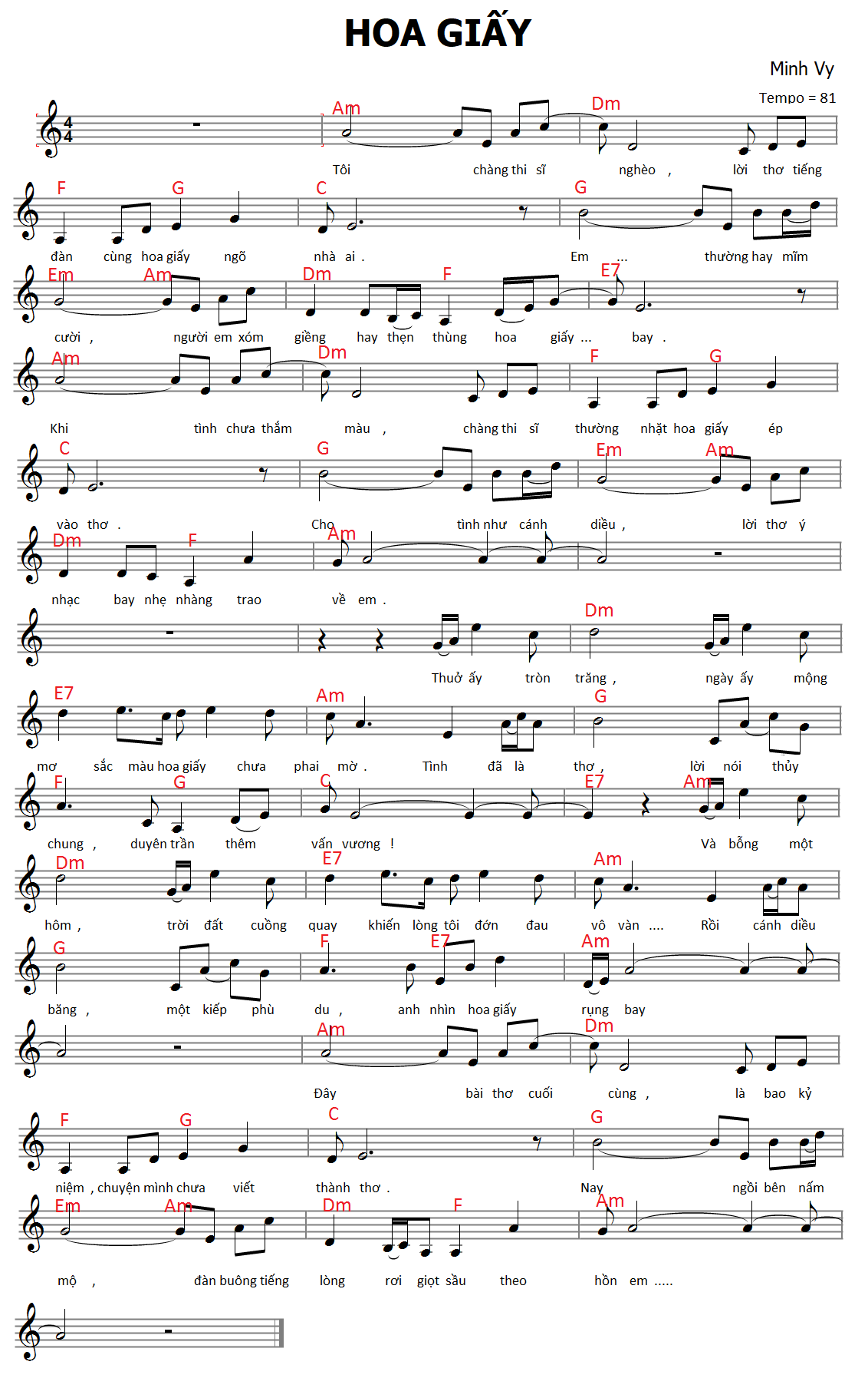 Sheet nhạc Hoa Giấy